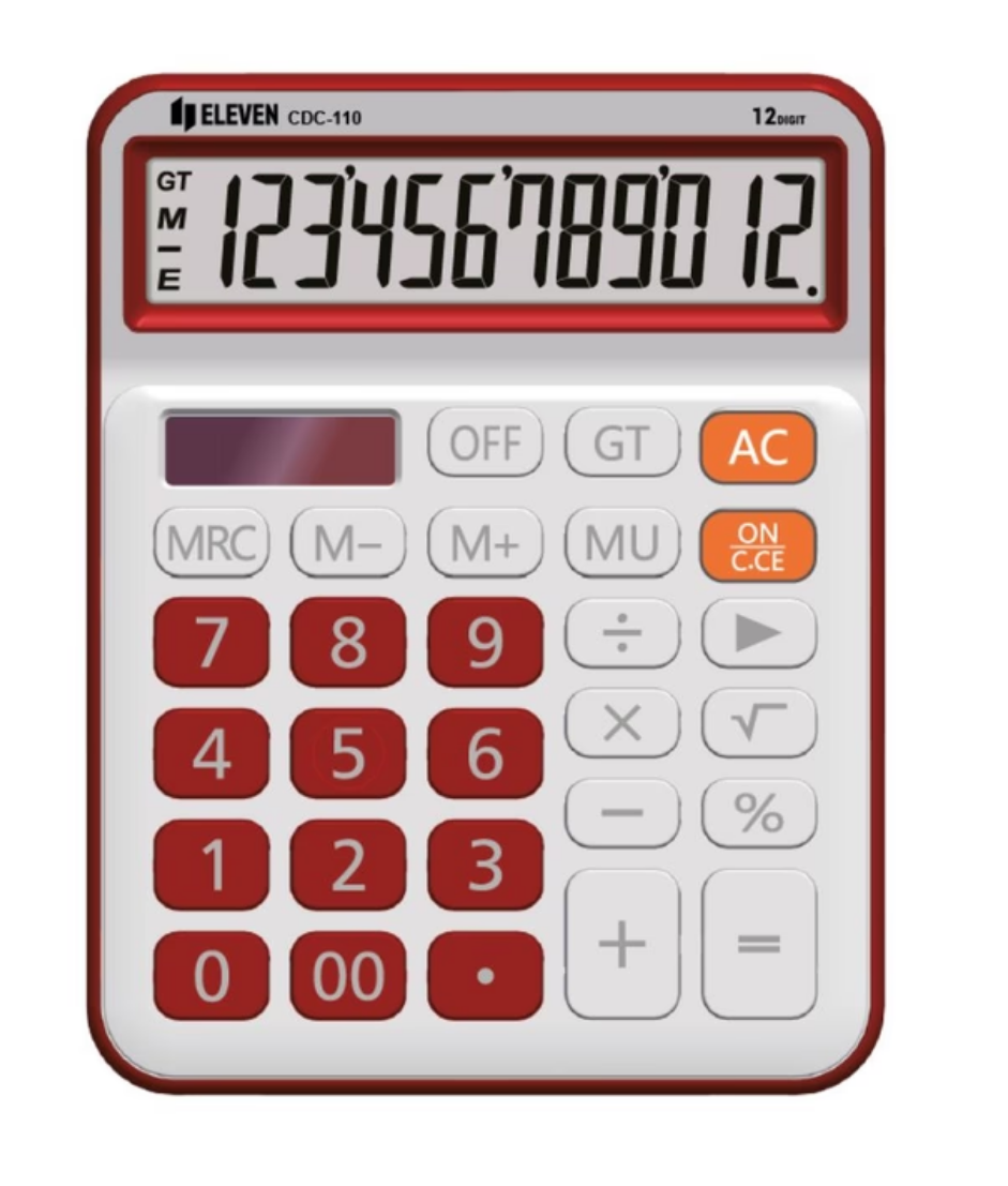 Calculator 12 Digits White/Red ELEVEN